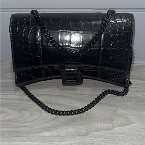 Balenciaga Black Croc-Embossed Crossbody Bag